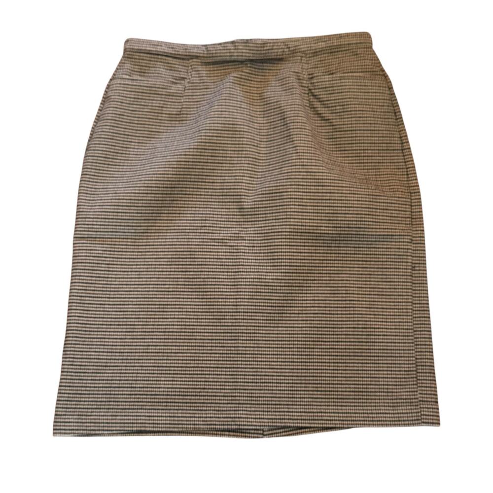 Vintage Lands End Brown Houndstooth Cotton Pencil Skirt with Pockets Size 14